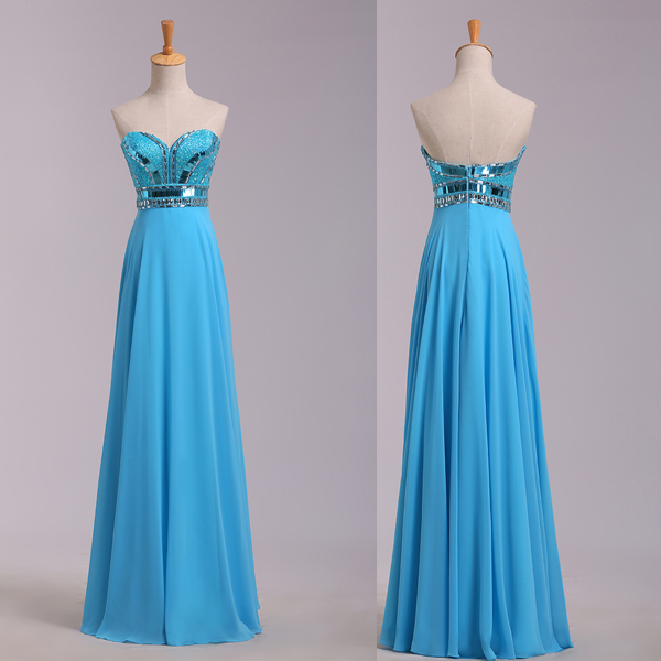 A Line Sweetheart Blue Long Prom Dresses,Cheap Empire Waist Prom