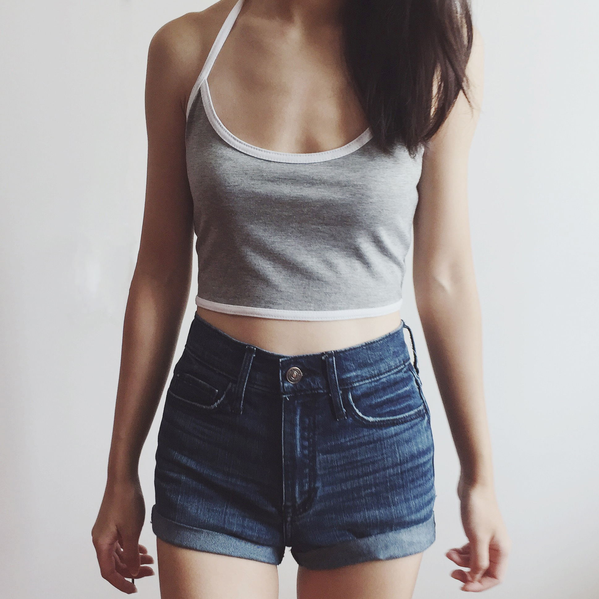 Contrast Lined Cropped Halter Top (Grey) · Megoosta Fashion · Free