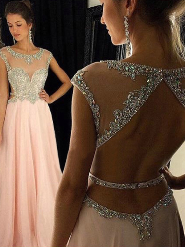 backless pink prom dress