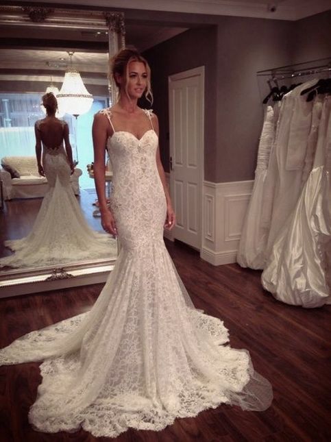 Wedding dresses,open back bridal gown,lace wedding dress,mermaid bridal