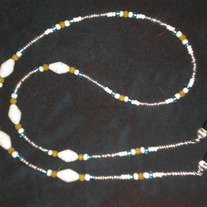 Beaded Eyeglass Chain White&Blue&Yellow/Paper-Wrapped Beads