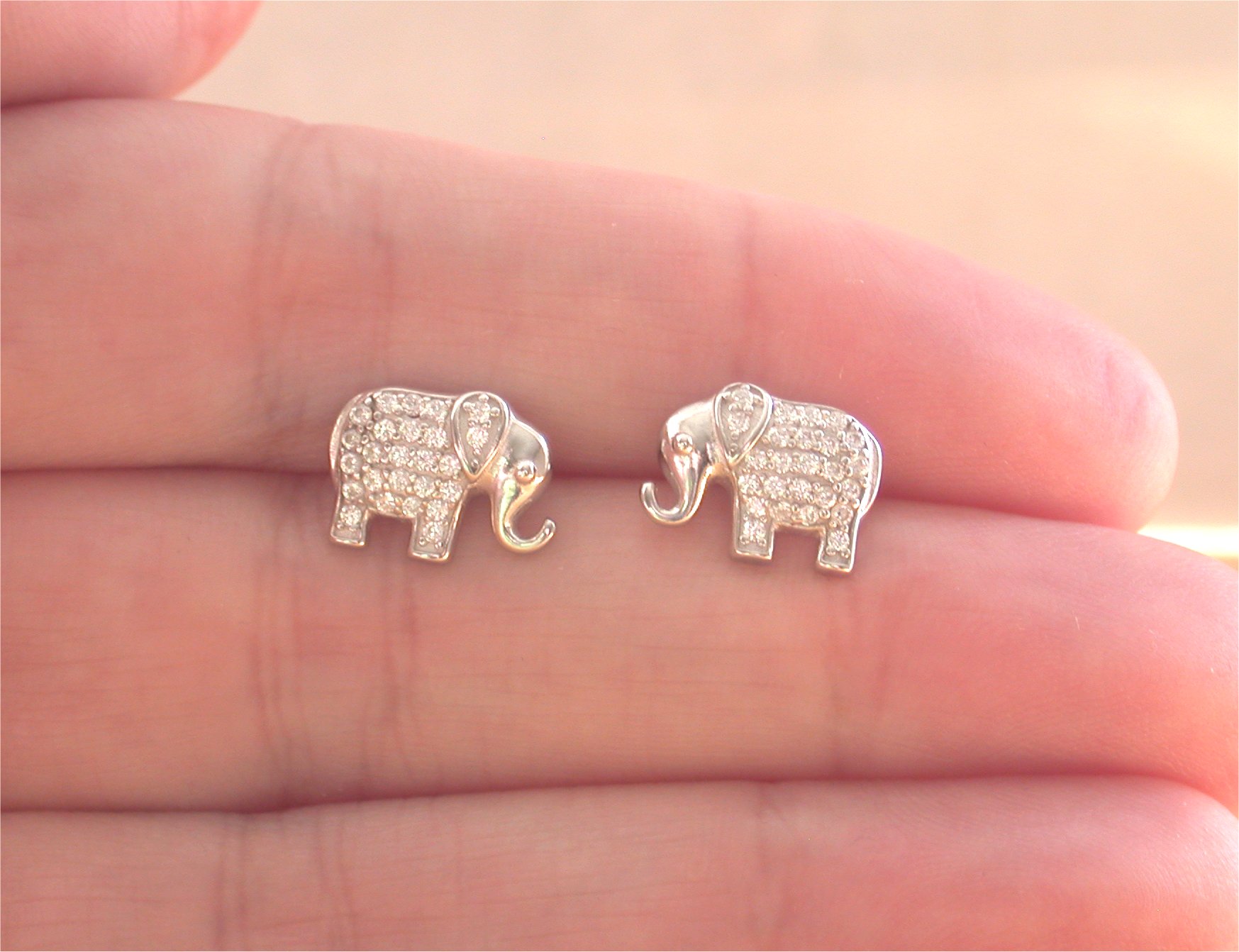 925 Crystal Zirconia Elephant Earrings/Cz Elephant Stud Earrings