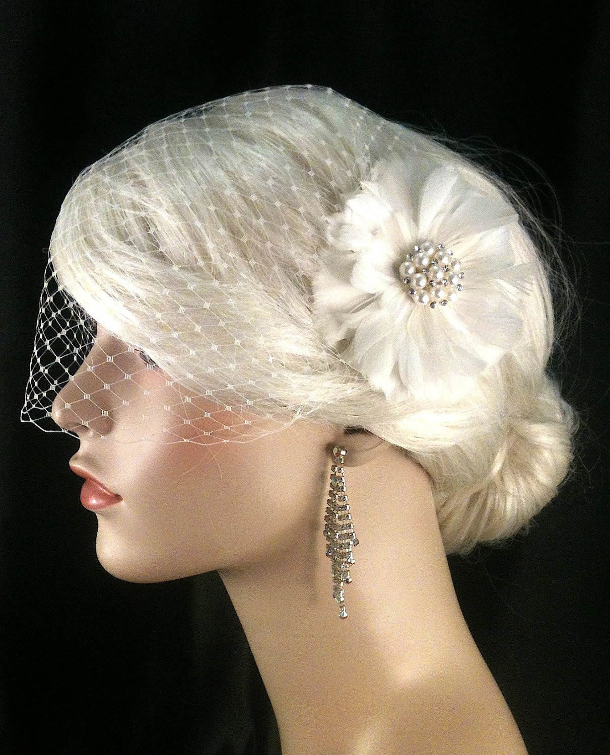 Birdcage Veil, Bridal Veil and Bridal Clip, Bandeau Birdcage Veil