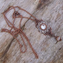 Copper and Silver with Crystal Pendant and Necklace