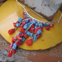 Turquoise & Coral Cascading Necklace