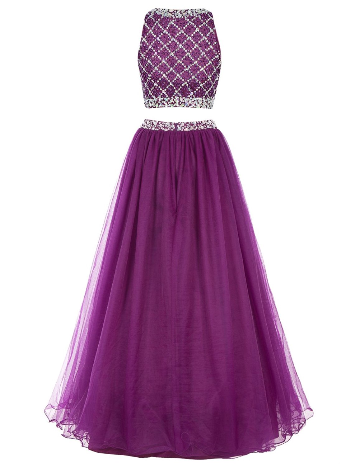 Grape Prom Dresses With Beaded Bodice Open Back Slit Prom Gowns Modest