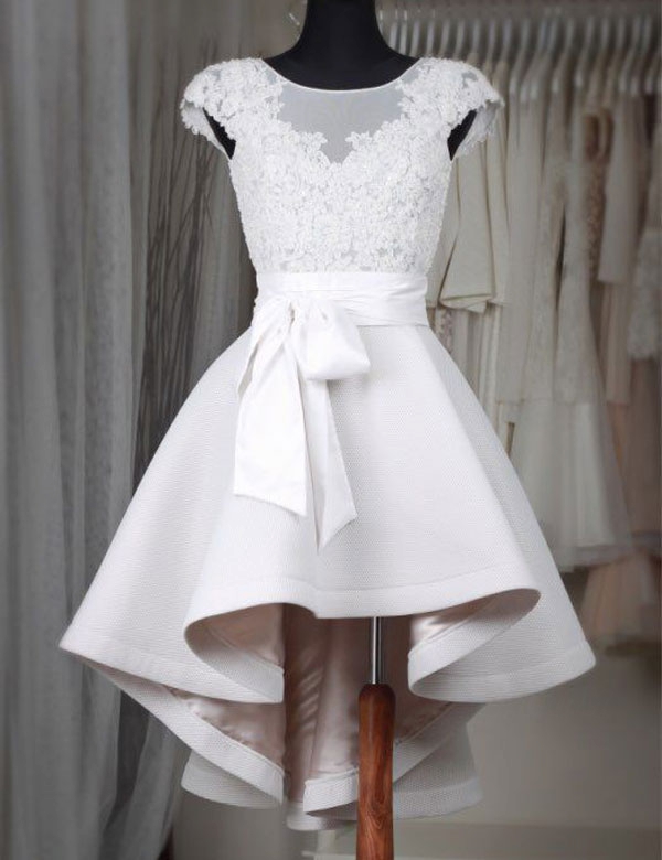 2016 Sexy prom dress,high low prom dress,lace Prom Dress,white Prom