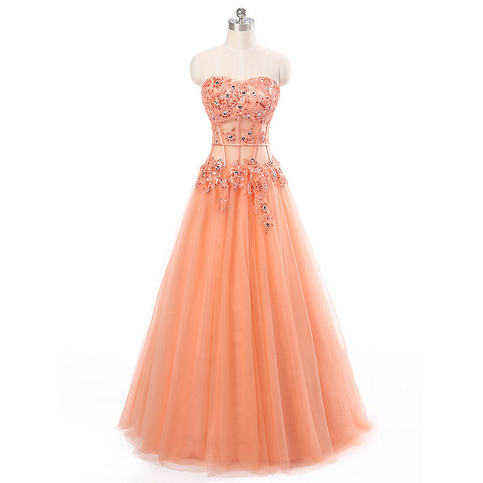 Stunning Sweetheart A-line Floor Length Prom Dress, Light Orange Prom