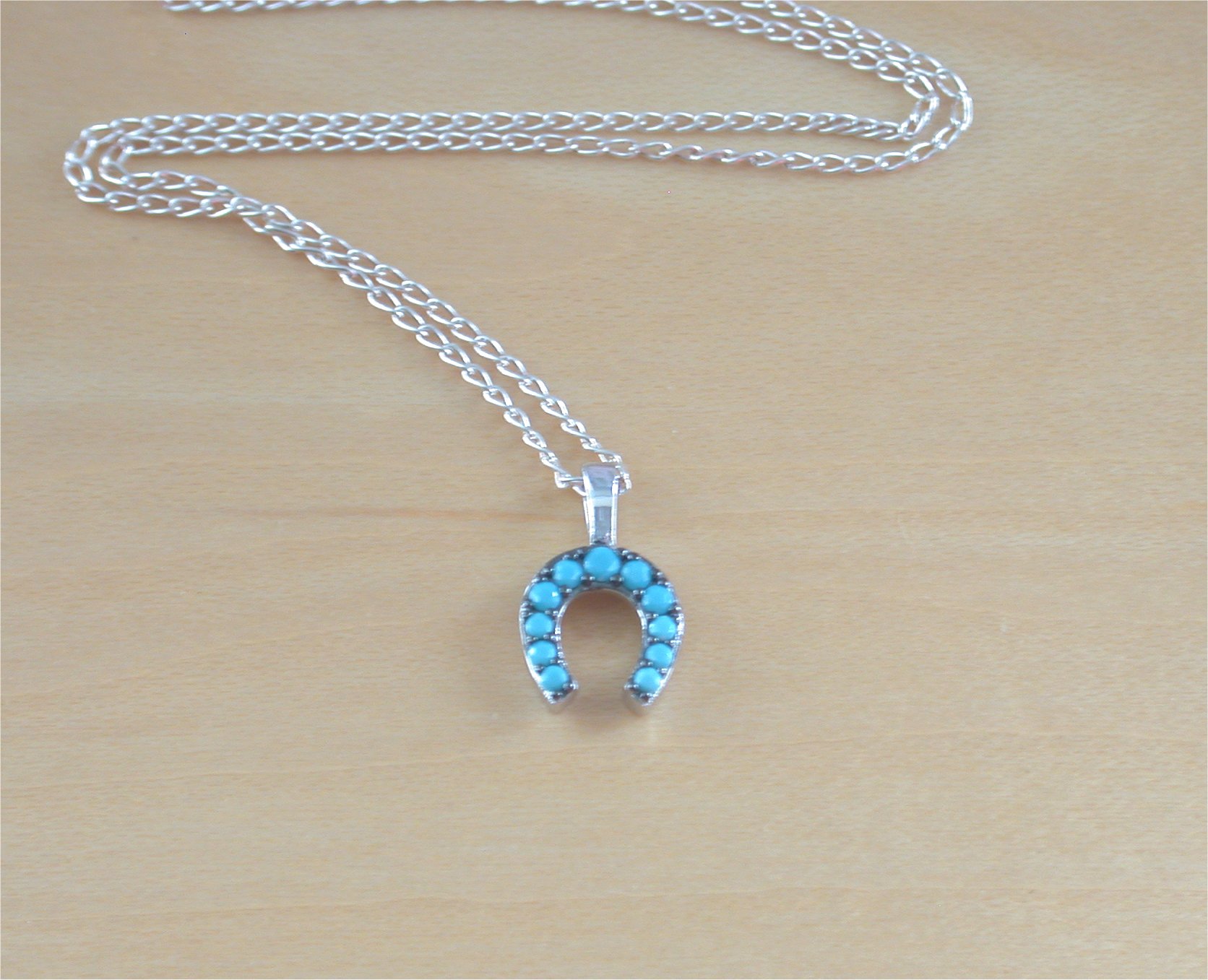 925 Turqouise Horseshoe Pendant & 18" Sterling Silver Chain/Nano