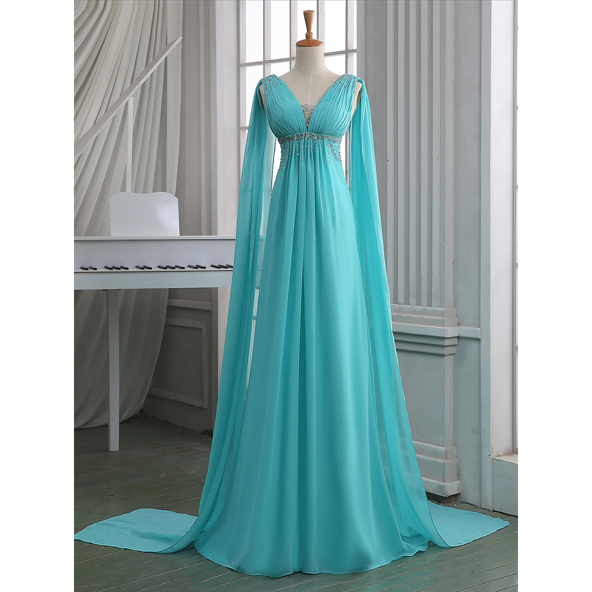 Teal Empire Prom Dress