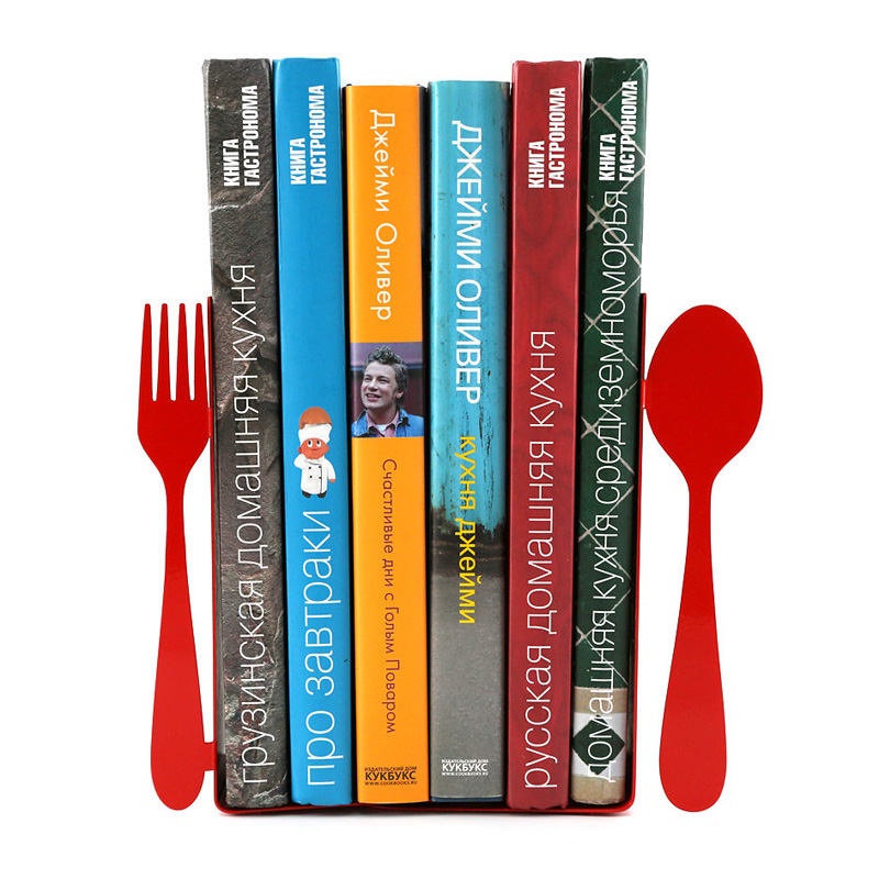 Red bookends Fork and spoon on Storenvy
