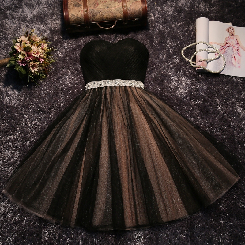 black tulle short prom dress, black dress, cocktail dress