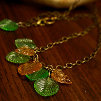 A Dryad's Leaves Glass Drop & Brass Necklace
