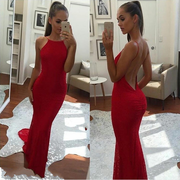 red open back dress