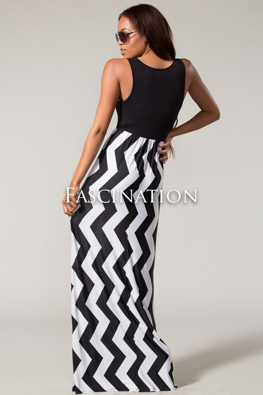 Plus size Chevron Maxi Dress - Thumbnail 1
