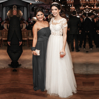 A line Romantic Scoop Appliques Short Sleeve Wedding Gowns,A Line