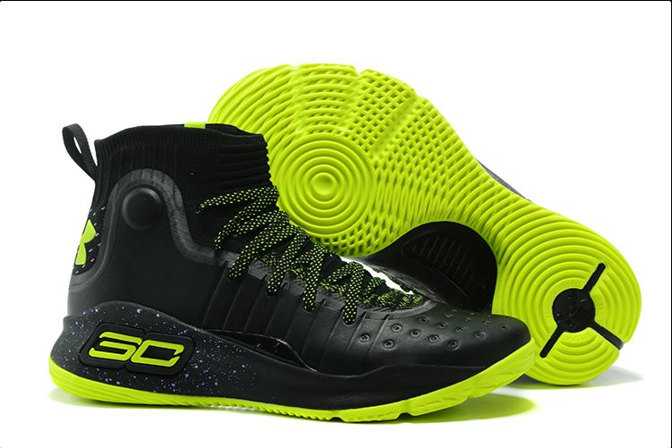 Mens Under Armour Curry 4 Black Neon Green Basketball