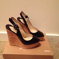 Christian Louboutin Black Black Patent Wedge Sandal (39) US 9