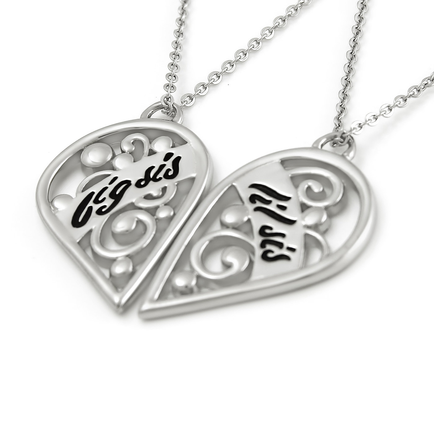 TZARO JEWELRY Big Sis & Lil Sis Sister Necklace, Heart