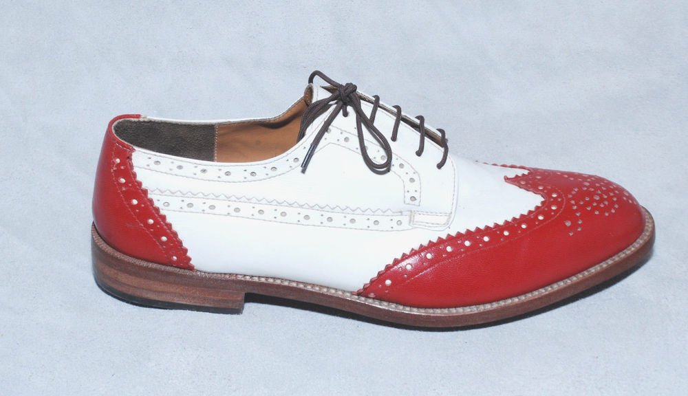 Handmade Red and White Real Leather Dress Shoes Oxford style handmade