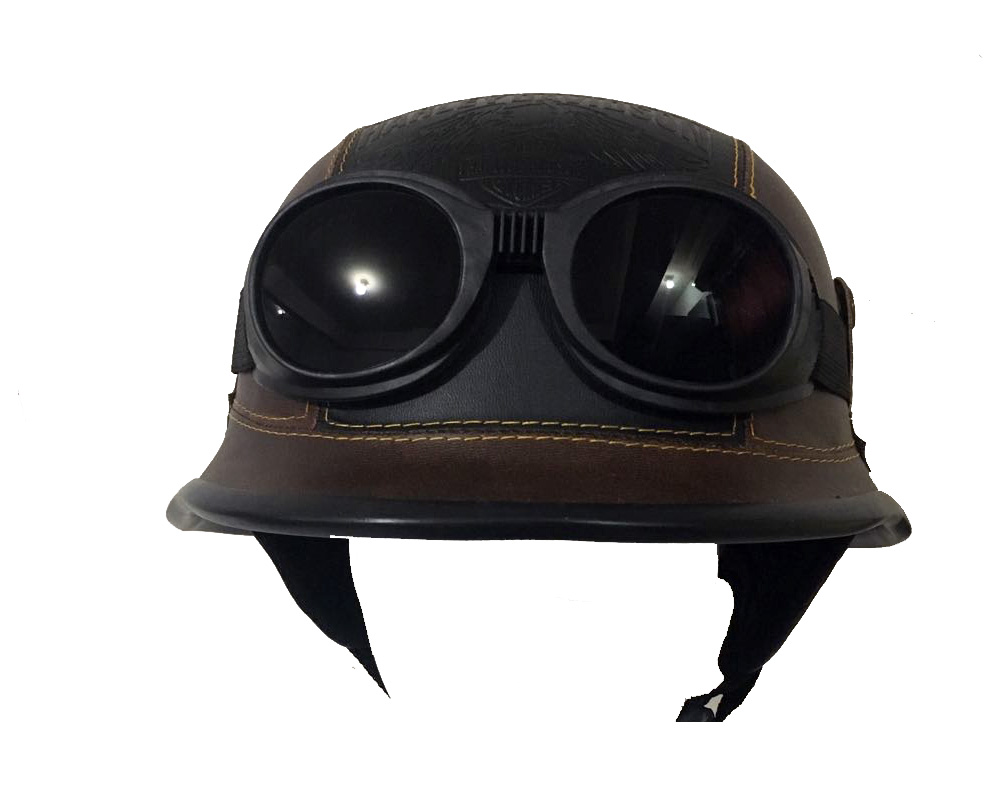 HarleyDavidson Leather Helmet Brown/Black with Goggles German half