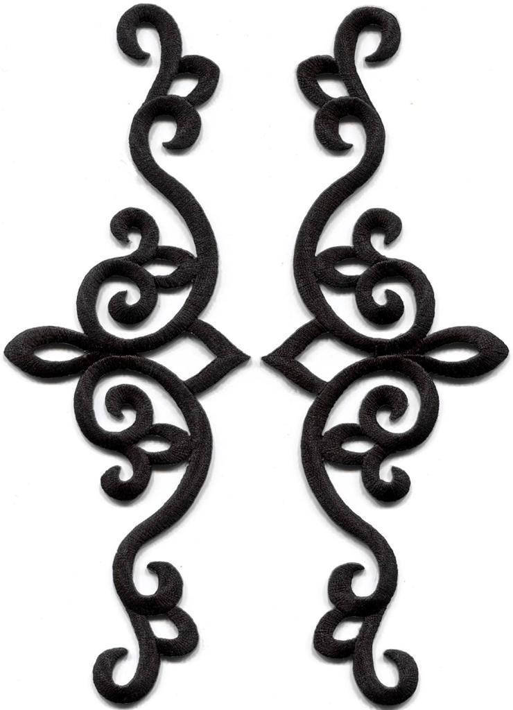 Black trim fringe decorative embroidered appliques ironon patches pair