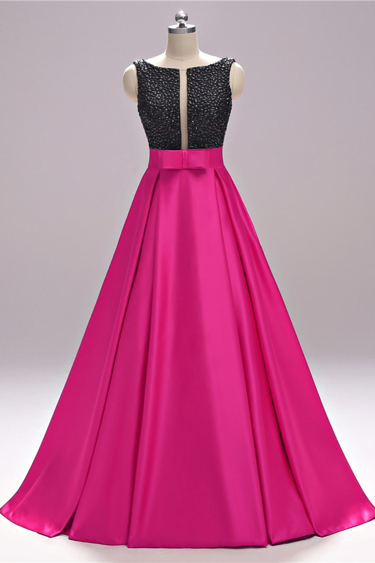 Pink Prom Dress with Black Bows