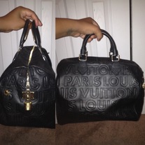 Louis Vuitton Embossed Black Leather Speedy Bag