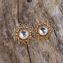 Clear Crystals and Antique Gold Filigree Post Earrings