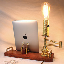 iPad - iPhone - iPod - Old Time Light Dock - Sync and Charging Station- Oak - Edison Bulb swing arm light