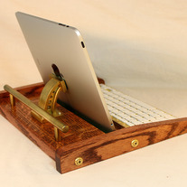 iPad Workstation - Keyboard - Tablet Dock - Steampunk V1- Oak - iPad, IPhone, Tablet Bluetooth Keyboard Computer Desktop Workstation