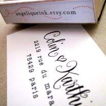 Custom Calligraphy Address Stamp -- Mixed Calligraphy and type - SAISON PARIS Style with heart