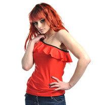 NEON DOLLZ - DIY OFF THE SHOULDER RED FANCY FRINGE TOP