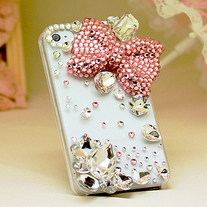 New Bling Crystal Sparkle Big Pink Bow Big Rhinestones iPhone 4/4S Case (#693)