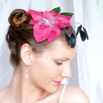 Dark Rose Fascinator with Black Feathers  - Thumbnail 1