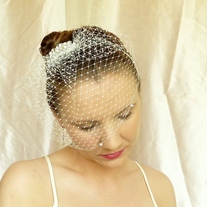 Ivory Birdcage Veil with Swarovski Crystals - Thumbnail 1