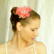 Coral Hair Flower with Pearls  - Thumbnail 1