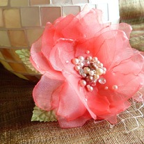 Coral Hair Flower with Pearls  - Thumbnail 4