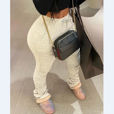 Solid drawstring deisgn ruched pants