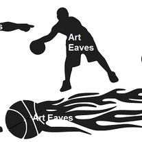 Basketball Players, Basketball Court, Flaming Basketball and Customized Name Vinyl Wall Decals Set of 10 Decals
