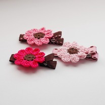 Crocheted Flower set, Pink/Brown
