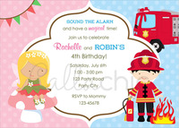 Firefighter & fairy princess invitation printable - twin/joint birthday party