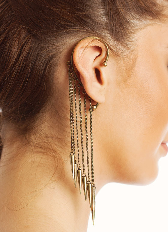 Ear+Cuff+Earrings+With+Chain missy accessories jewels earrings ear jewelry chain spikes ear cuff