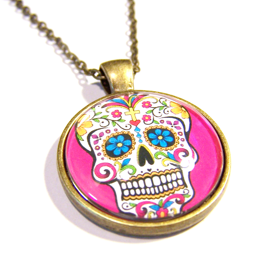 Multi Color Skull Glass Tile Pendant Brass Handmade Photo ...