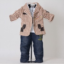 PRE ORDER PRE BUY Boys 3 Piece Suit Outfit Bold Stripe Jacket Top and Jeans Toddler Kids 