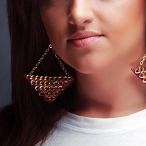 "Pyramid" Chain  leather earrings - Gold Chain