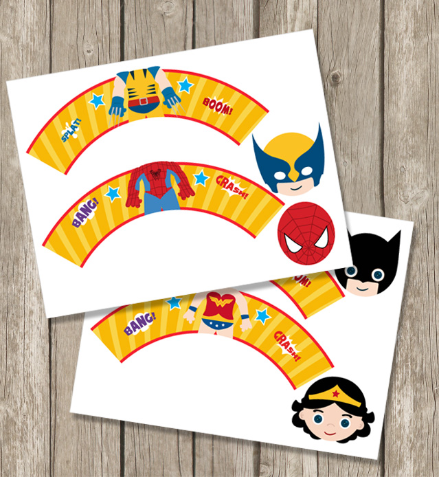 Superhero Inspired Cupcake Toppers Wrappers Birthday Party