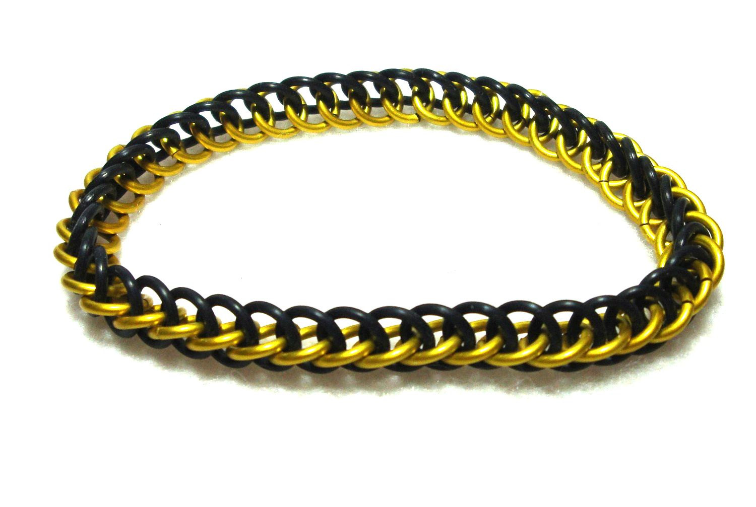 Stretch Chainmaille Bracelet, Half Persian Chainmail Weave in Black and