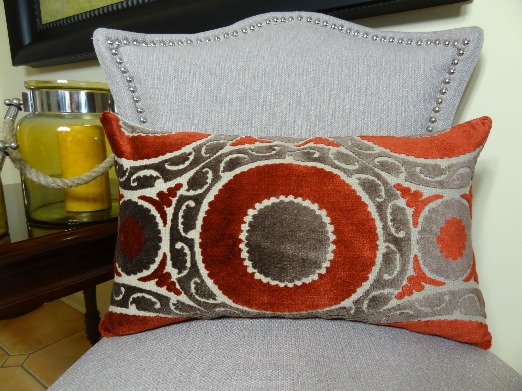 12 X 20 Designer Throw Pillow Cover Red Burgundy Brown Cream