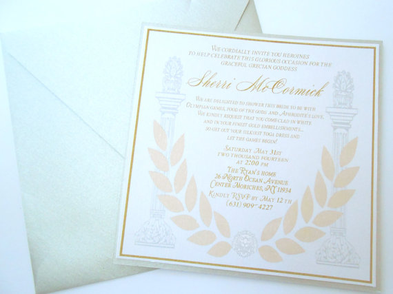50 Silver Greek Themed Invitation Square 6 X 6 Grecian Bridal